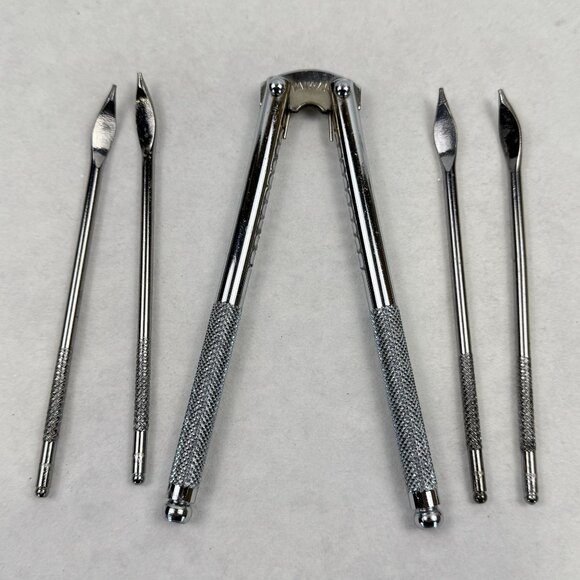 Vintage Wooden Nut Dish 9" Metal Nutcracker Picks MCM Hand-Painted Pinecones - Picture 3 of 15